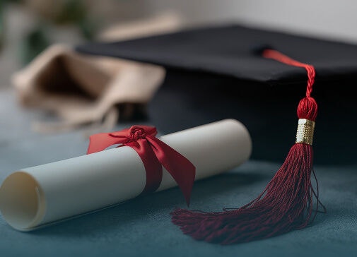 Graduation cap and diploma representing professional certification and credentialing.